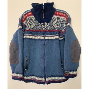 Nor Wear 100% Wool Fair Isle Elbow Patch Zip Jacket